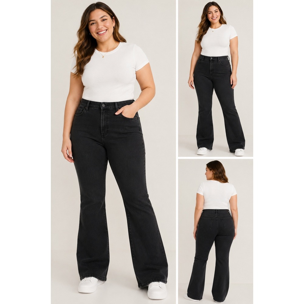 Old Navy Women Black High-Rise Flare Jeans Size 12 Solid Dark Wash Denim